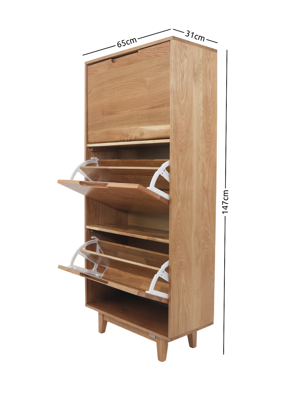 Schuhschrank Eiche massiv 65 x 31 x 147 cm
