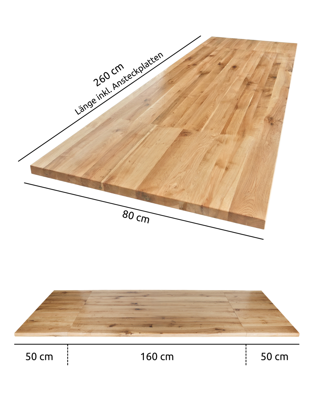 Tischplatte mit Ansteckplatten 260 x 80 cm
