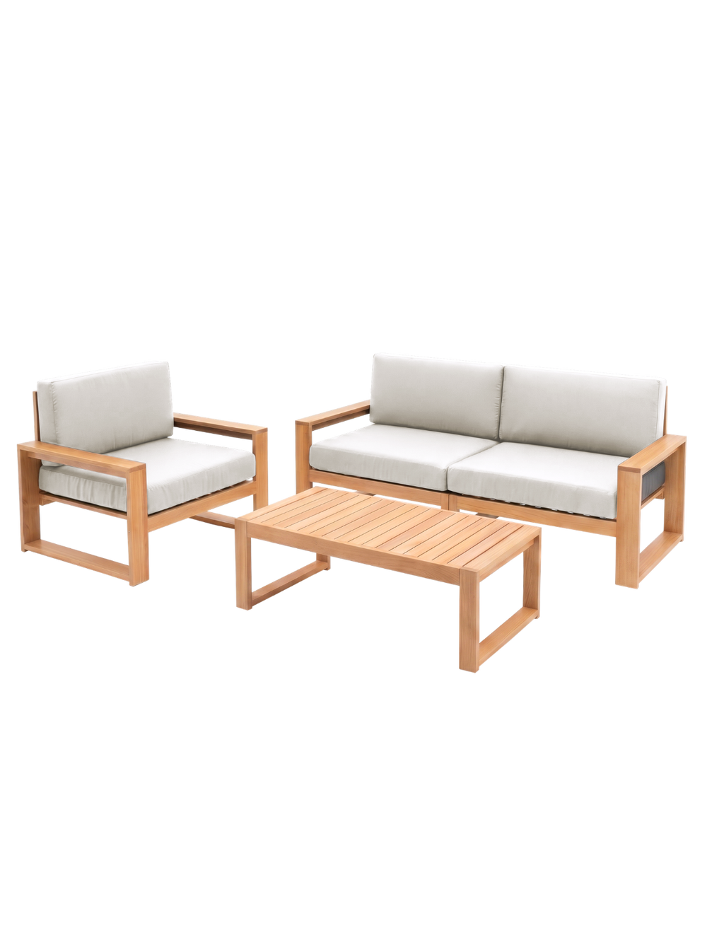 Gartenlounge Eiche 2er Sofa + Sessel + Tisch - Weiß