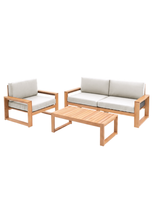 Gartenlounge Eiche 2er Sofa + Sessel + Tisch - Weiß