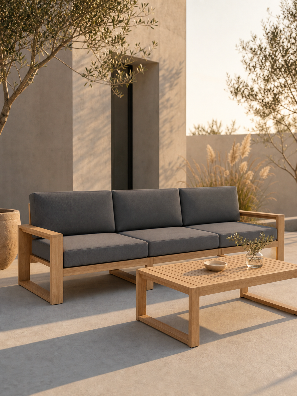 Gartenlounge Eiche 3er Sofa + Tisch - Anthrazit