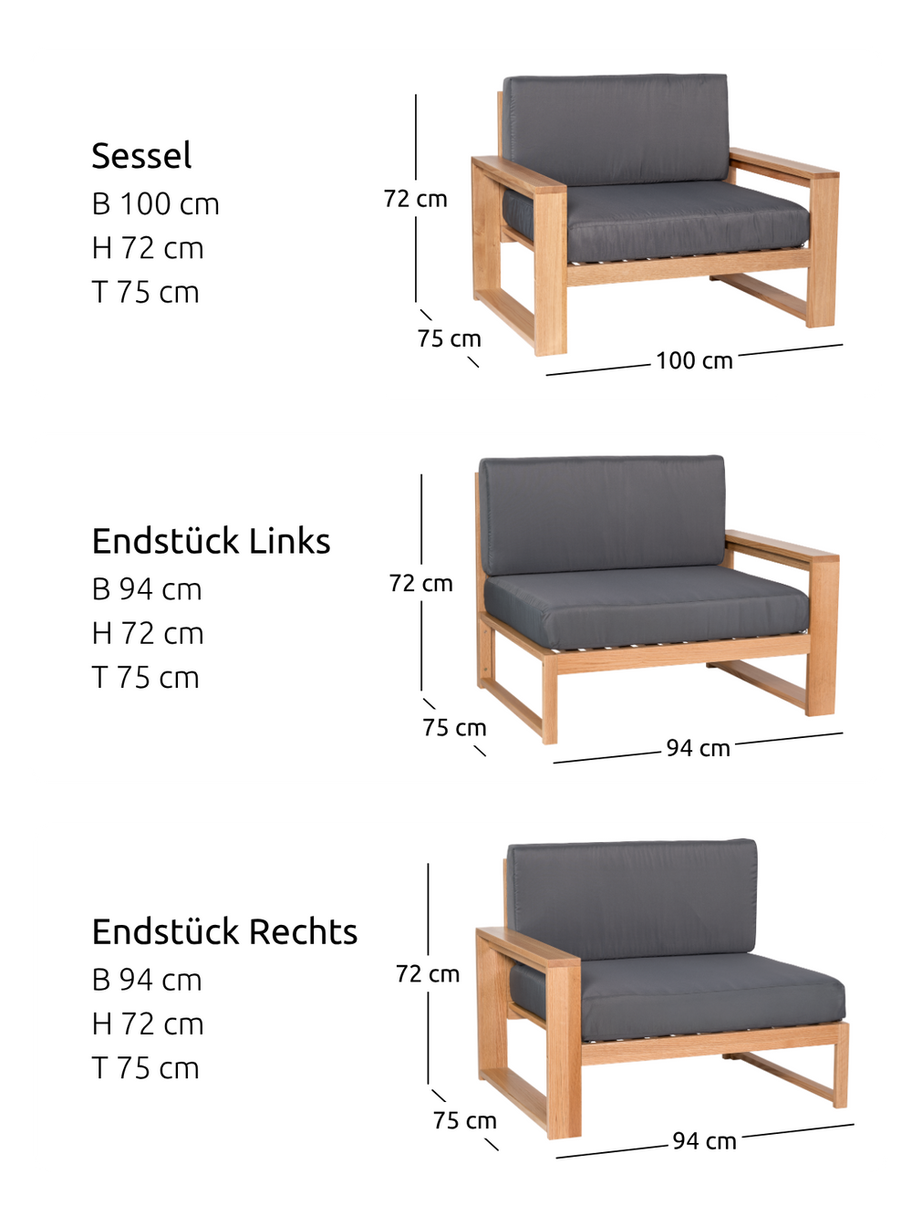 Gartenlounge Eiche - Anthrazit