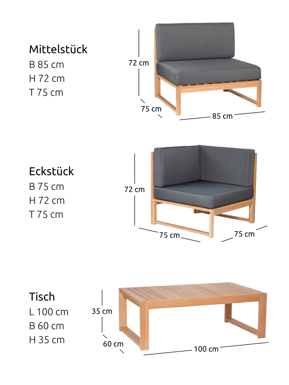 Gartenlounge Eiche - Anthrazit