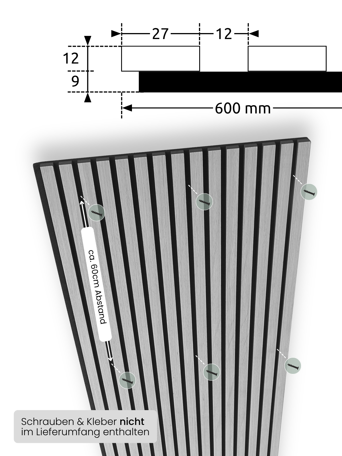 Akustikpaneele Dunkelgrau 240x60cm - 2er Set