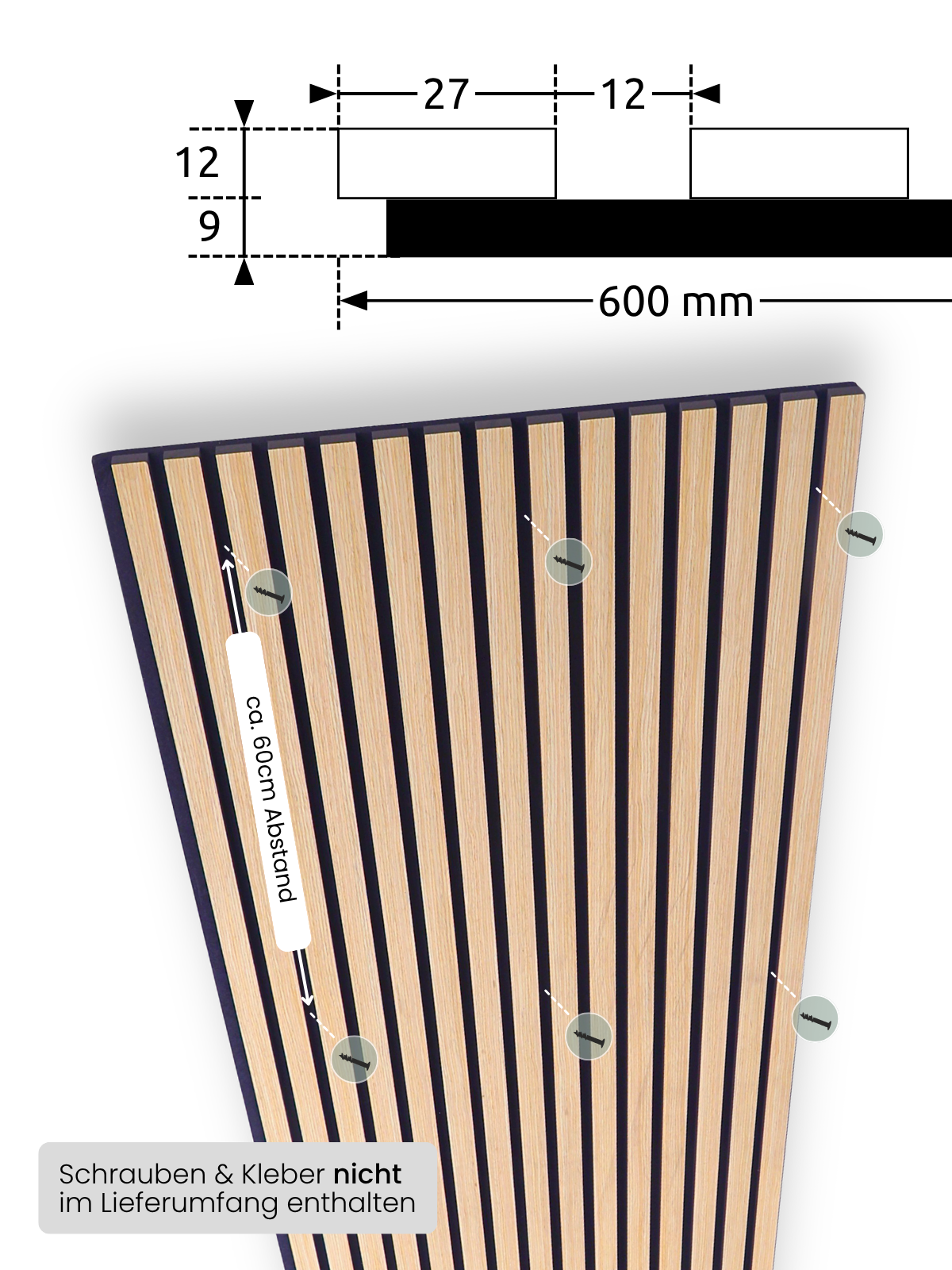 Akustikpaneele Eiche 240x60cm - 2er Set