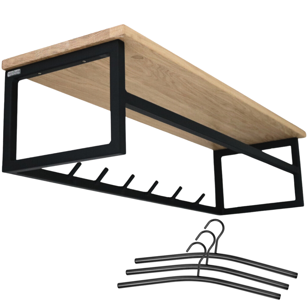 Wandgarderobe mit Ablage aus Eiche, ohne Baumkante