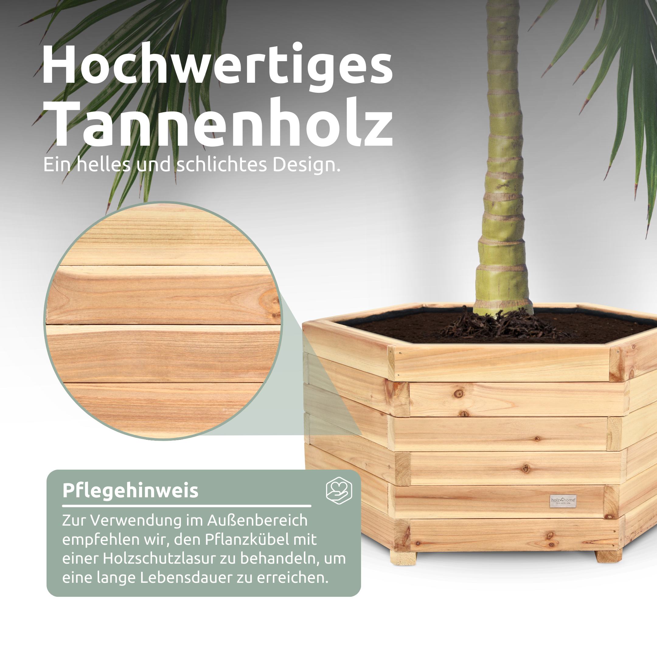 Outdoor Pflanzenkübel aus Tannenholz 6-eckig inkl. Vlies und Handschuhe