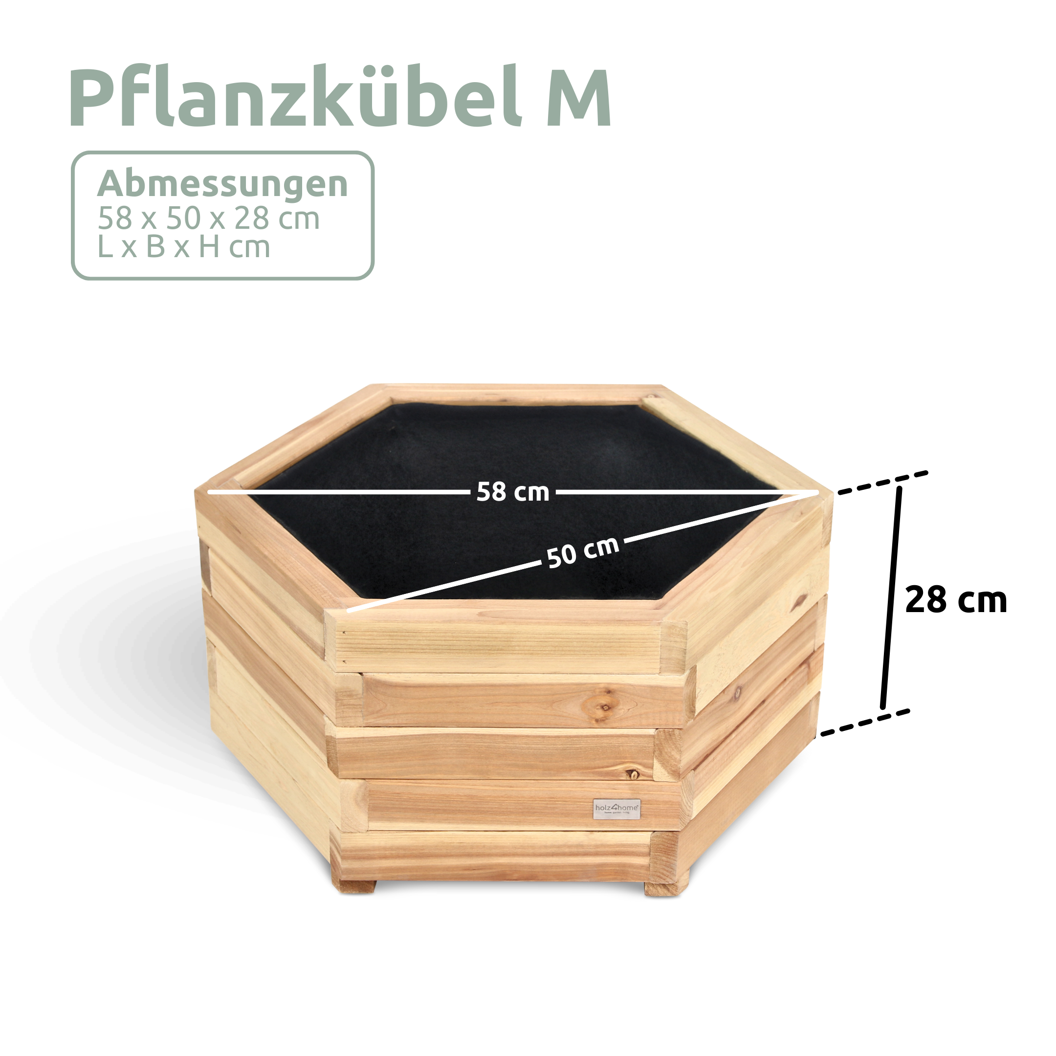 Outdoor Pflanzenkübel aus Tannenholz 6-eckig inkl. Vlies und Handschuhe