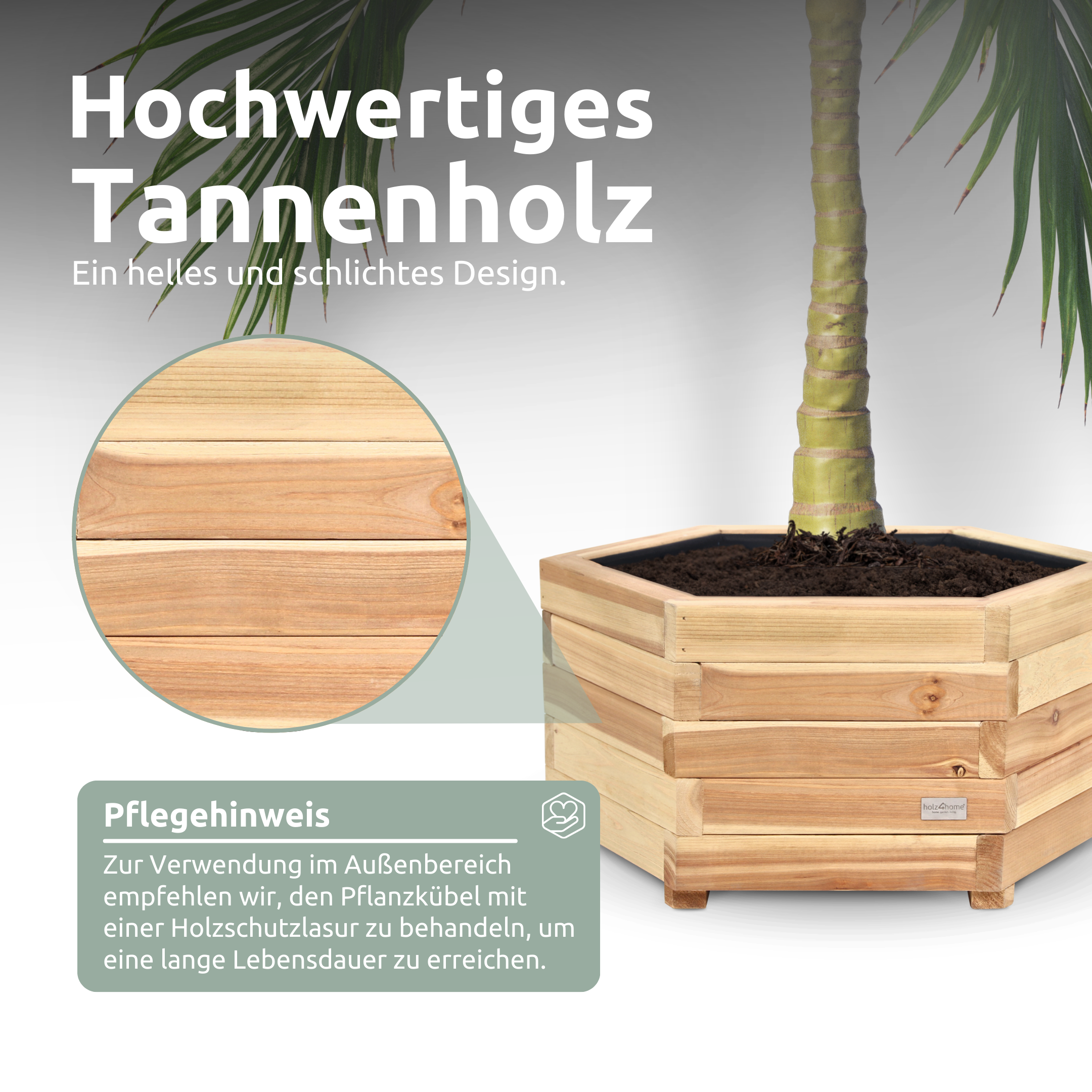 Outdoor Pflanzenkübel aus Tannenholz 6-eckig inkl. Vlies und Handschuhe