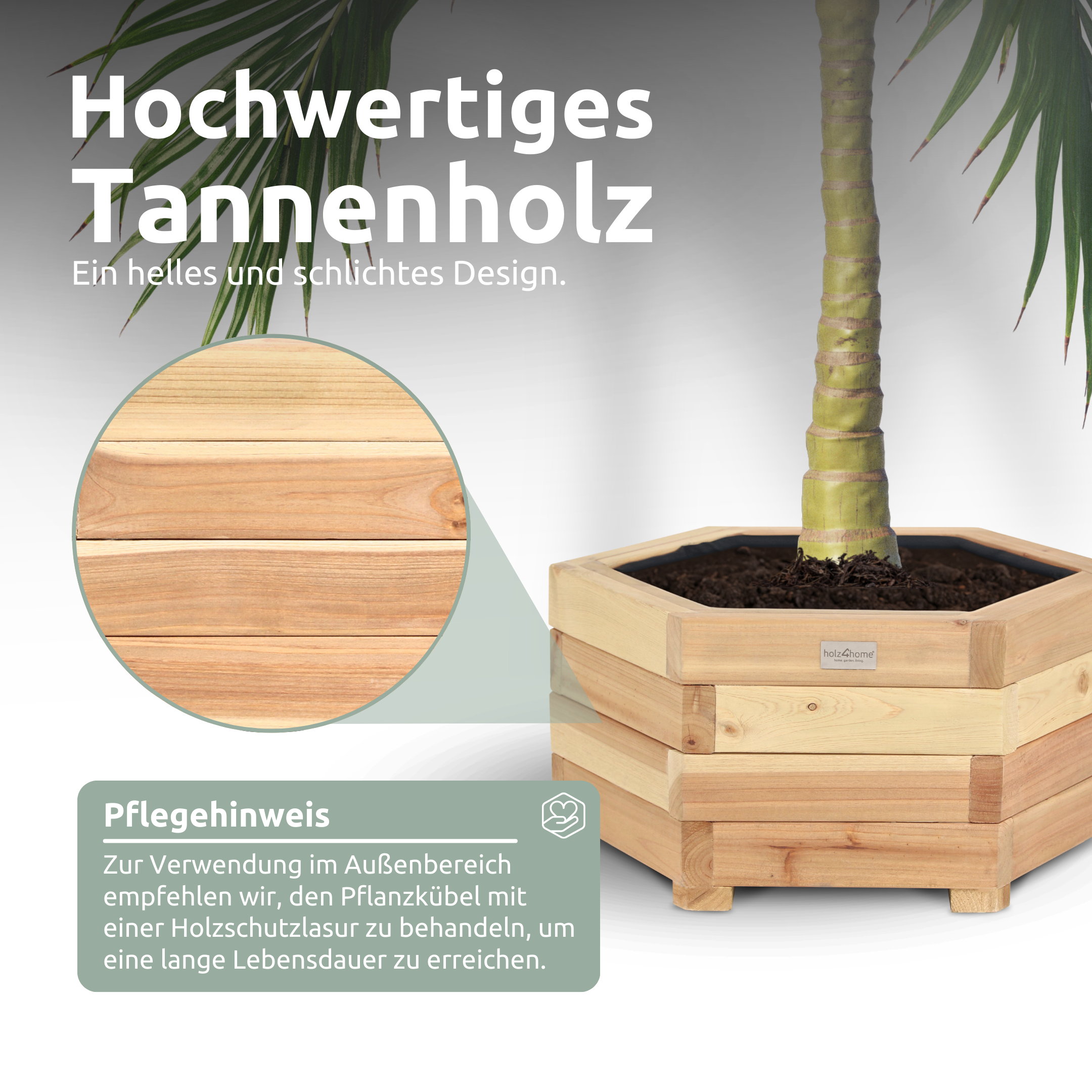 Outdoor Pflanzenkübel aus Tannenholz 6-eckig inkl. Vlies und Handschuhe