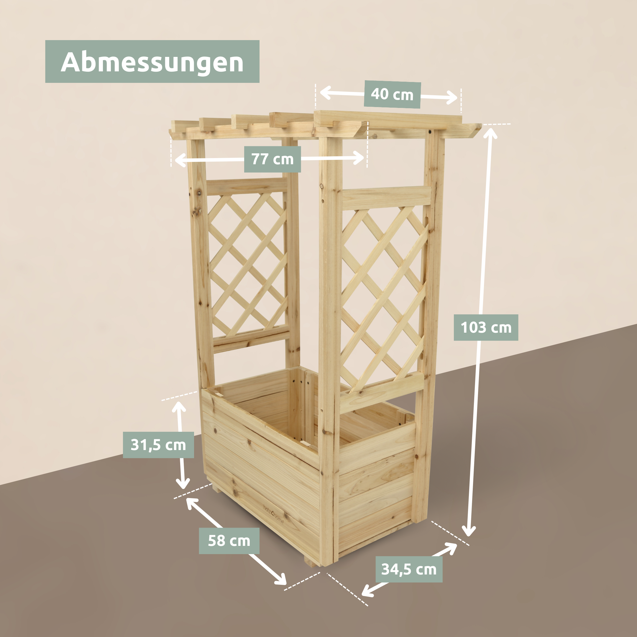 Pflanzkasten mit Dach aus Tannenholz inkl. Vlieseinlage