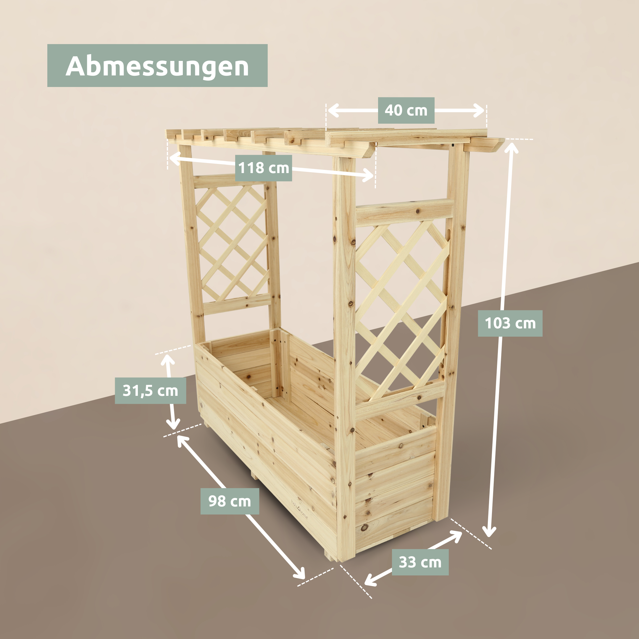 Pflanzkasten mit Dach aus Tannenholz inkl. Vlieseinlage