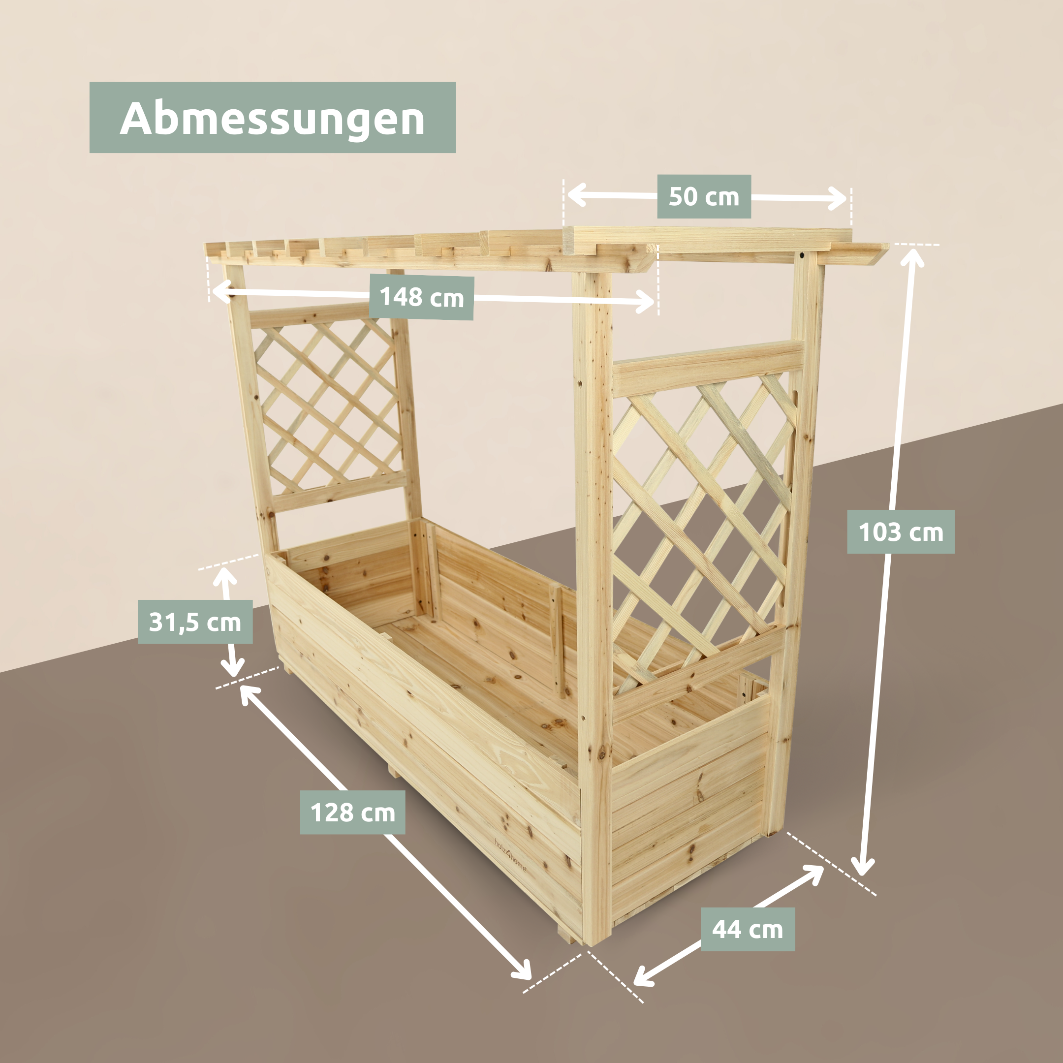 Pflanzkasten mit Dach aus Tannenholz inkl. Vlieseinlage