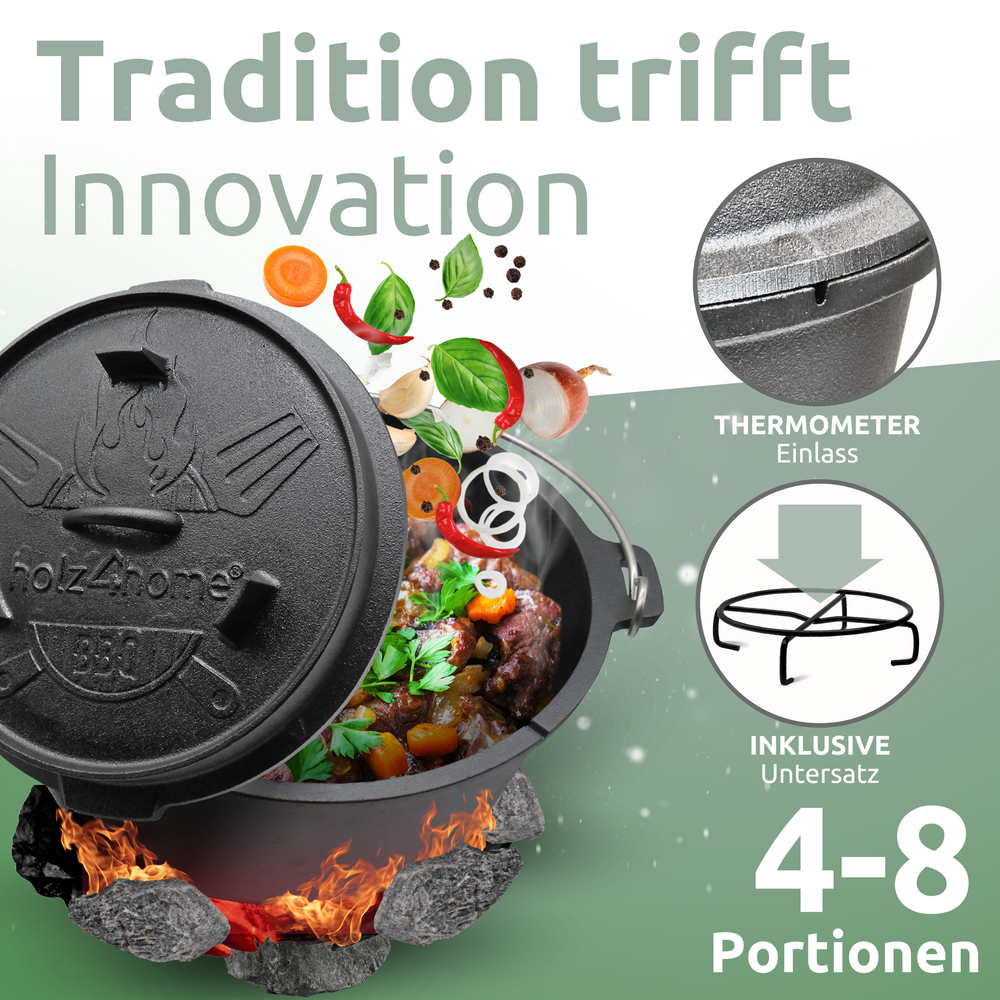 Dutch Oven I eingebrannter Feuertopf aus Gusseisen