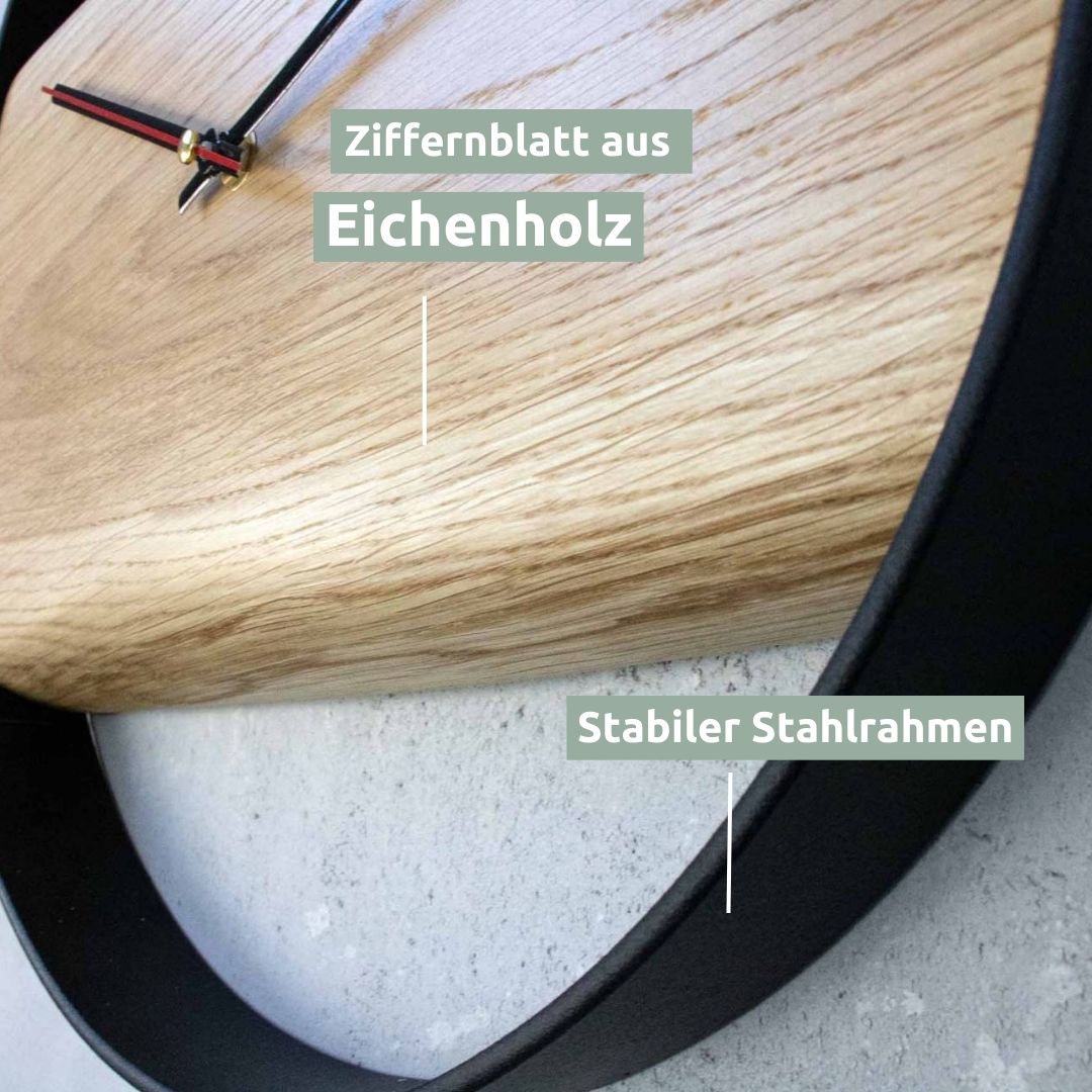 Holz-Wanduhr „Polished“ gerahmt mit polierter Oberfläche