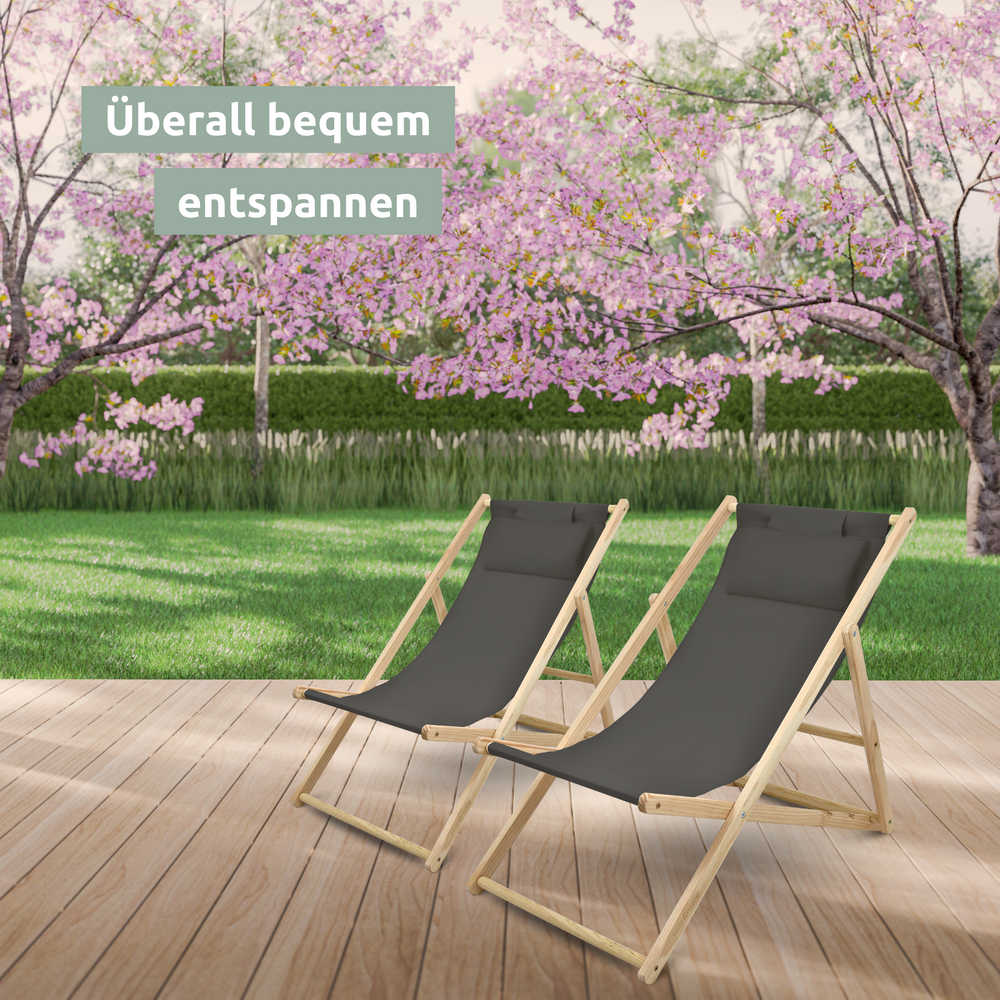 2er Set Liegestuhl aus Holz klappbar