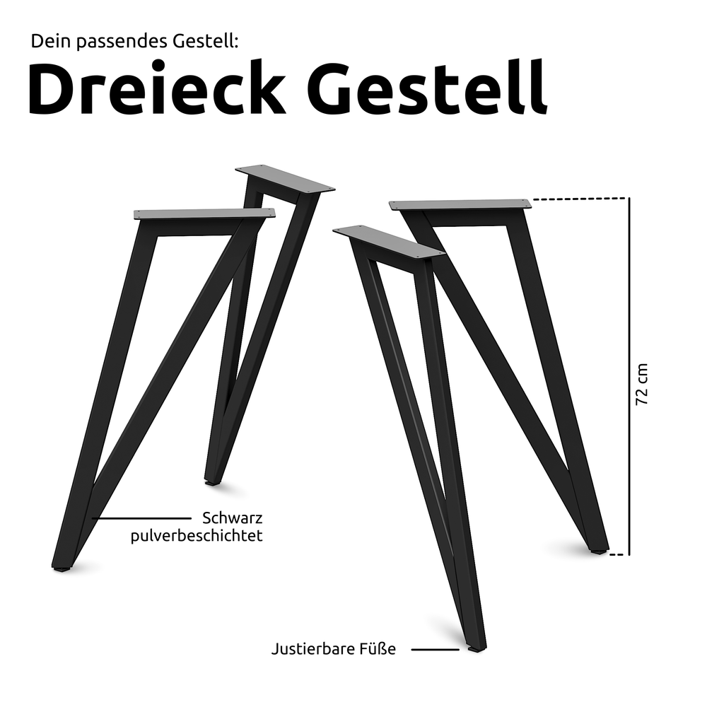 Kleiner Massivholztisch mit Baumkante 140cm  x 80cm Dreieck Gestell