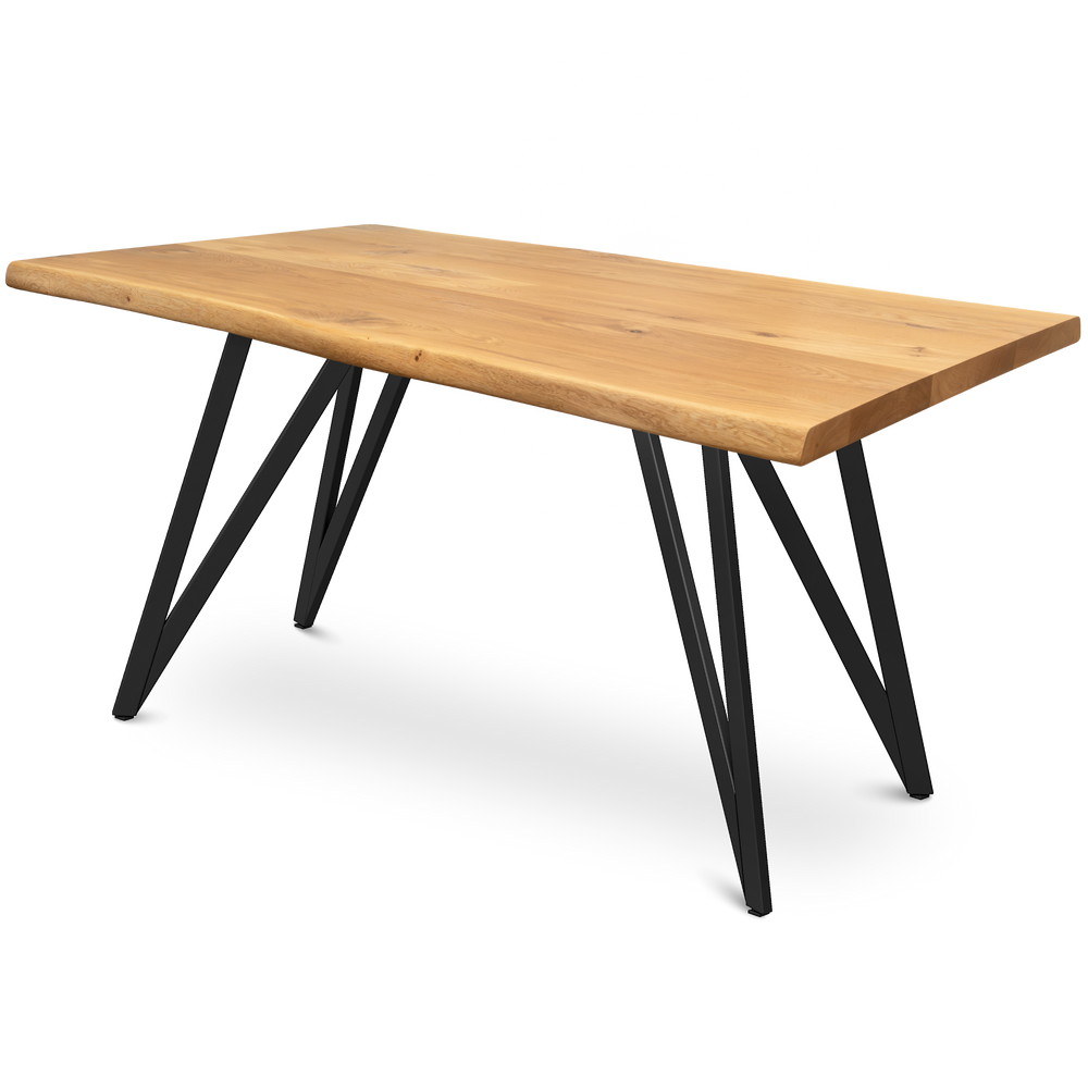 Kleiner Massivholztisch mit Baumkante 140cm  x 80cm Dreieck Gestell