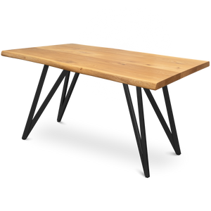 Kleiner Massivholztisch mit Baumkante 140cm  x 80cm Dreieck Gestell