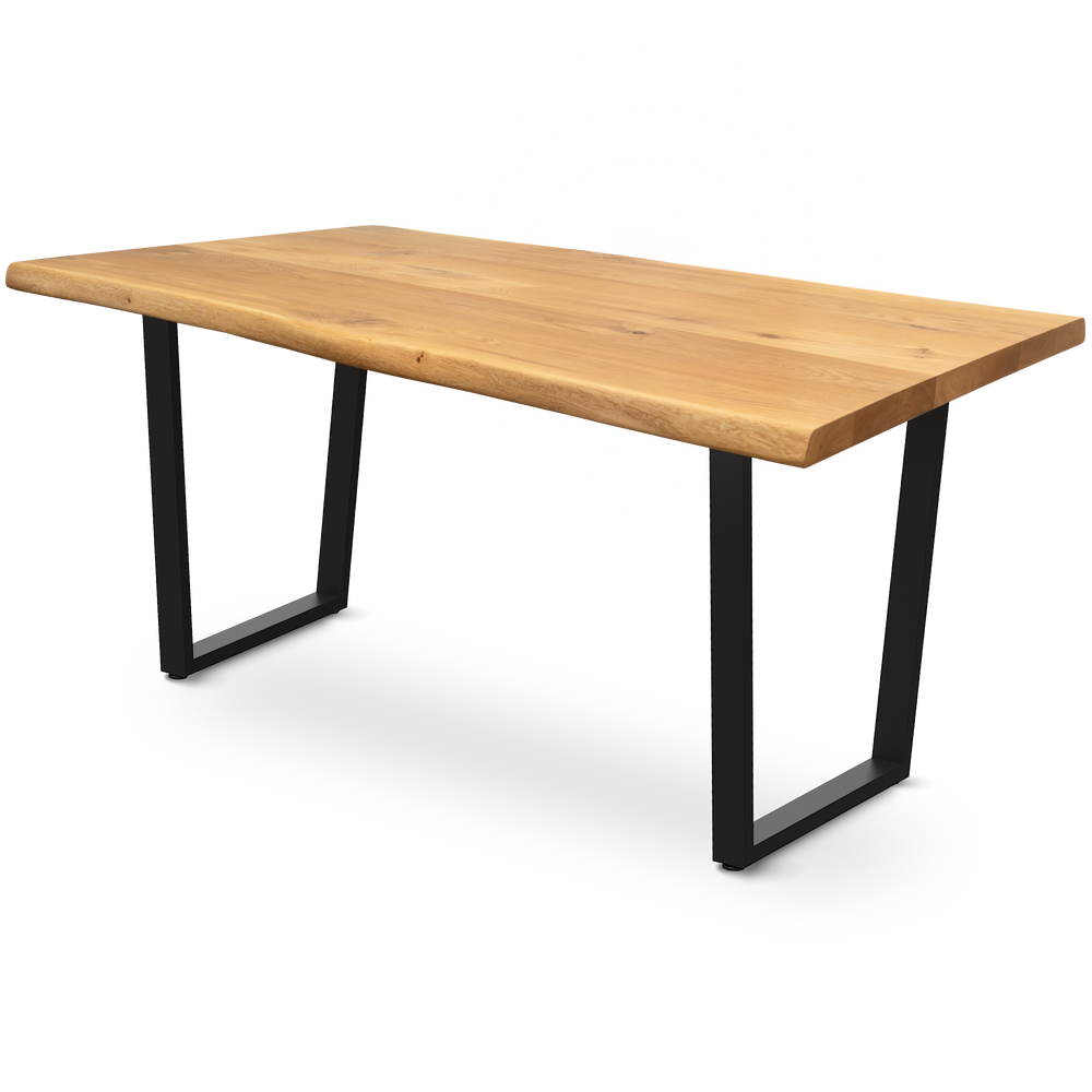 Kleiner Massivholztisch mit Baumkante 140cm  x 80cm Trapez Gestell