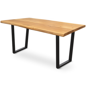Kleiner Massivholztisch mit Baumkante 140cm  x 80cm Trapez Gestell