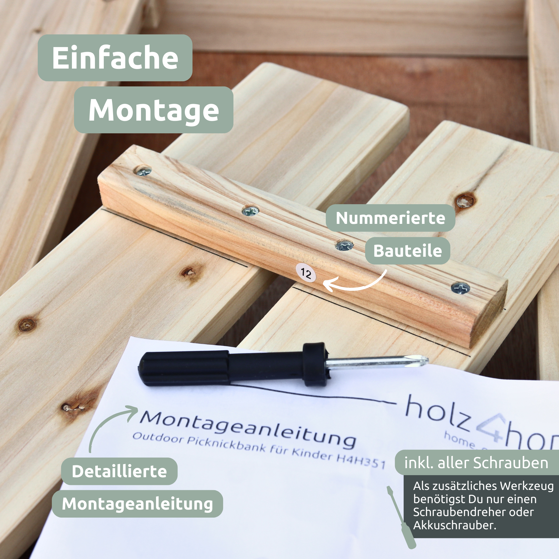 Outdoor Picknickbank aus Tannenholz - Klassischer Picknicktisch