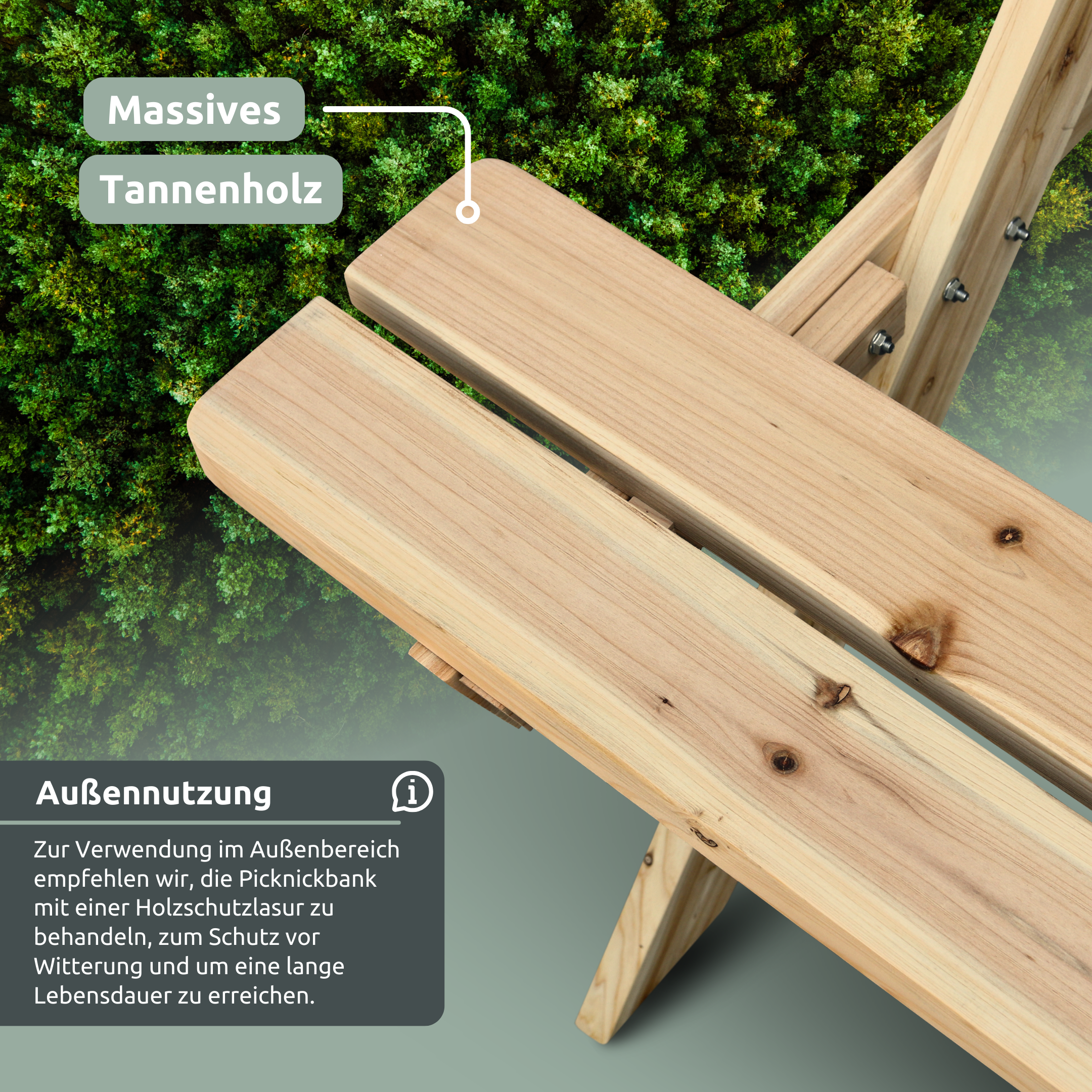 Outdoor Picknickbank aus Tannenholz - Klassischer Picknicktisch