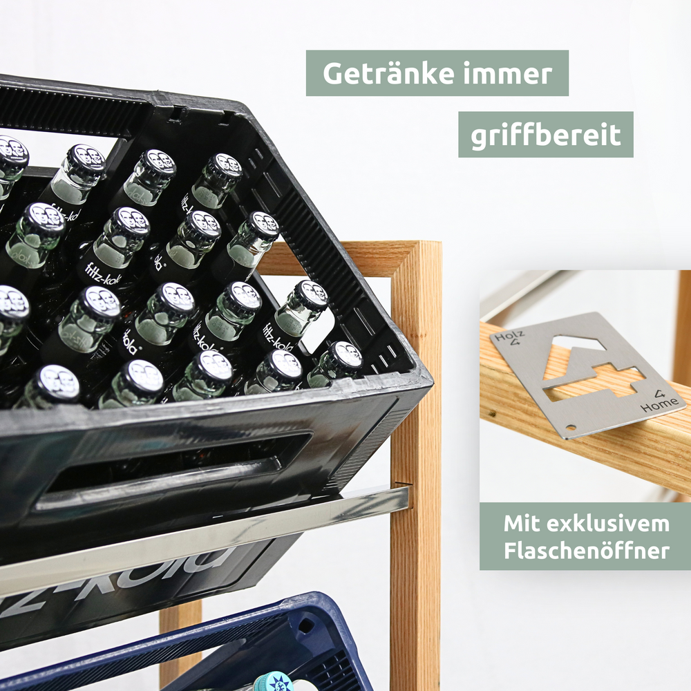 Getränkekistenregal aus Holz I Silber