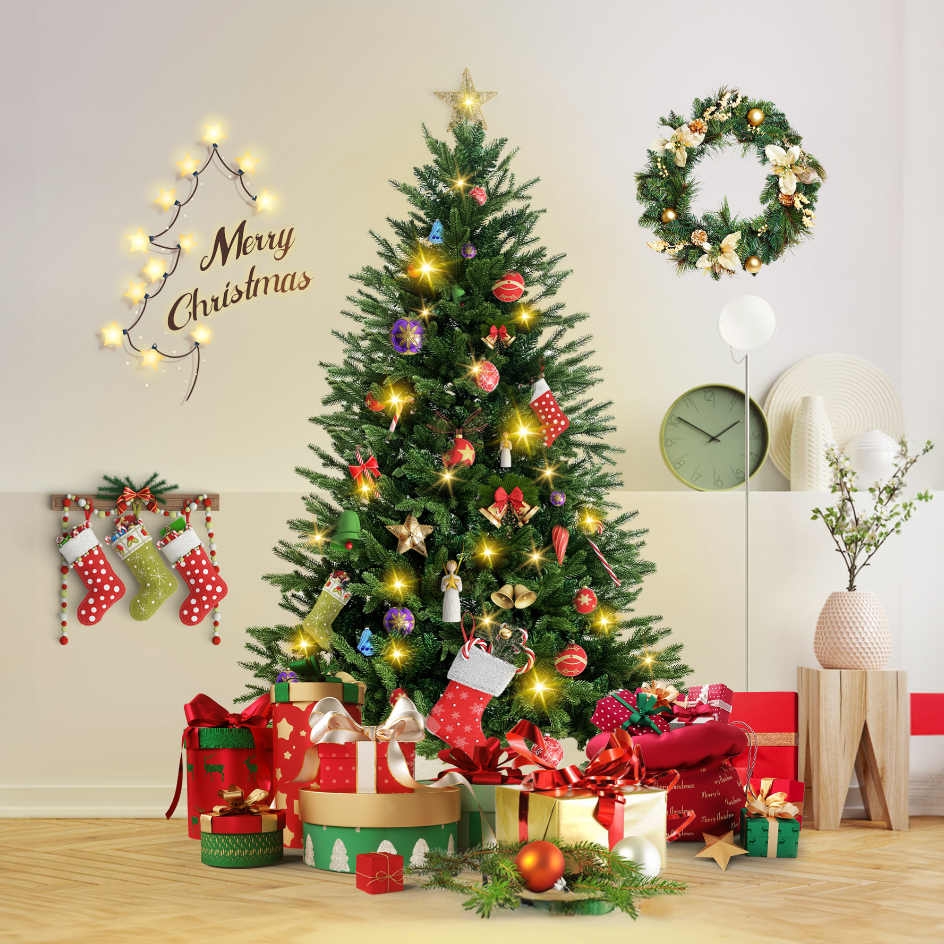 Künstlicher Weihnachtsbaum PE + PVC inkl. Lichterkette