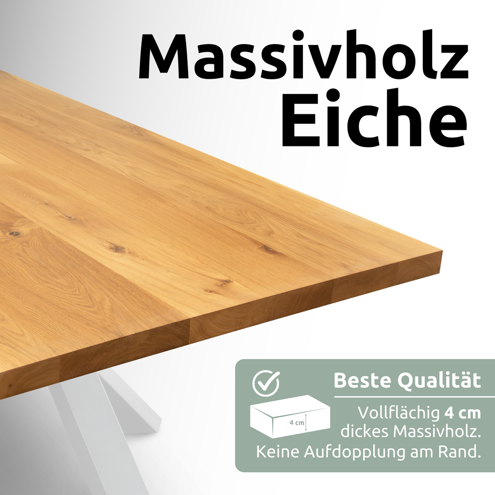 Kleiner Massivholztisch ohne Baumkante 160cm  x 80cm X-Struktur Gestell