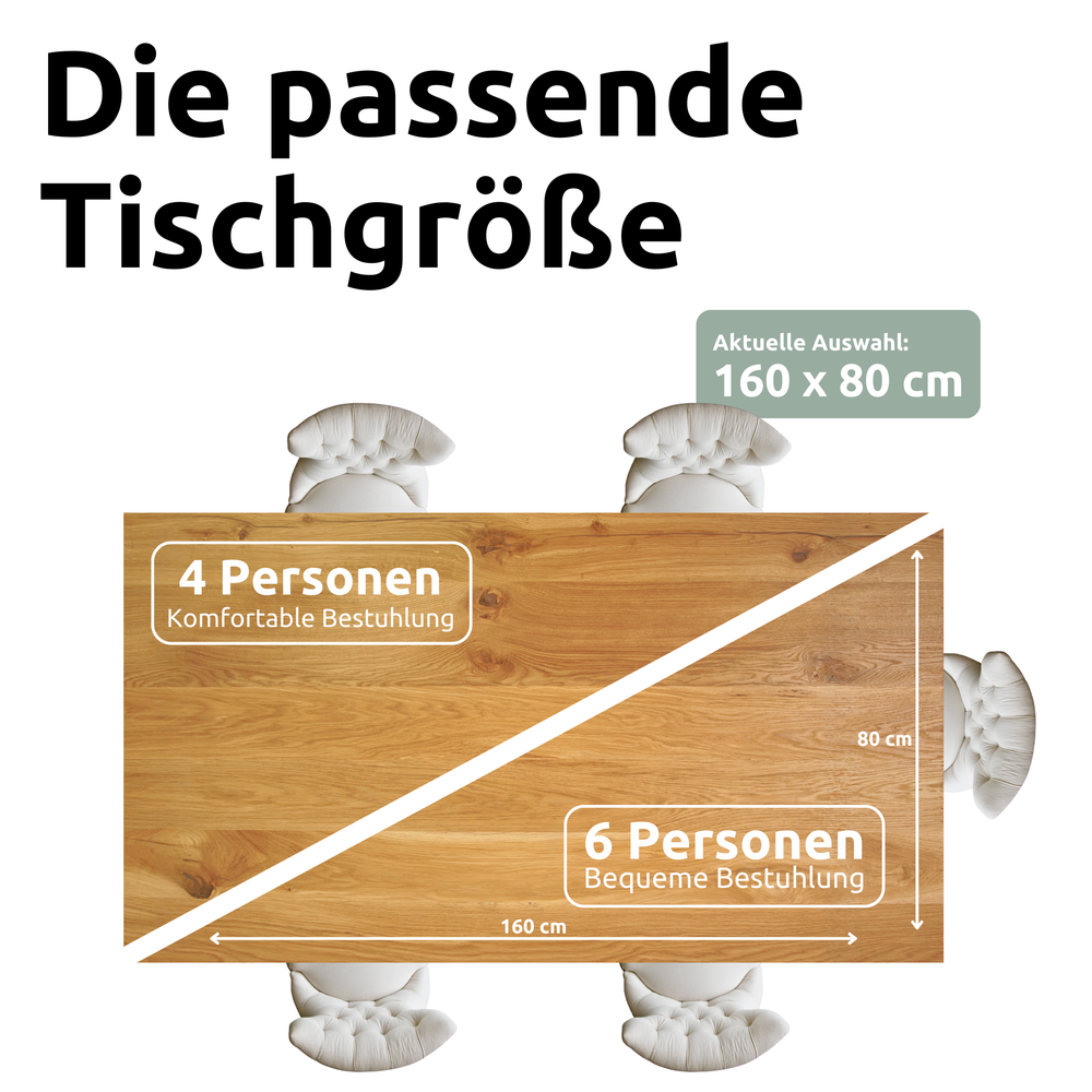 Kleiner Massivholztisch mit Baumkante 160cm  x 80cm Trapez Gestell