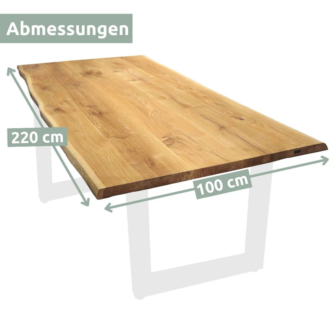 Tischplatte 220cm x 100cm mit Baumkante aus massiver Eiche