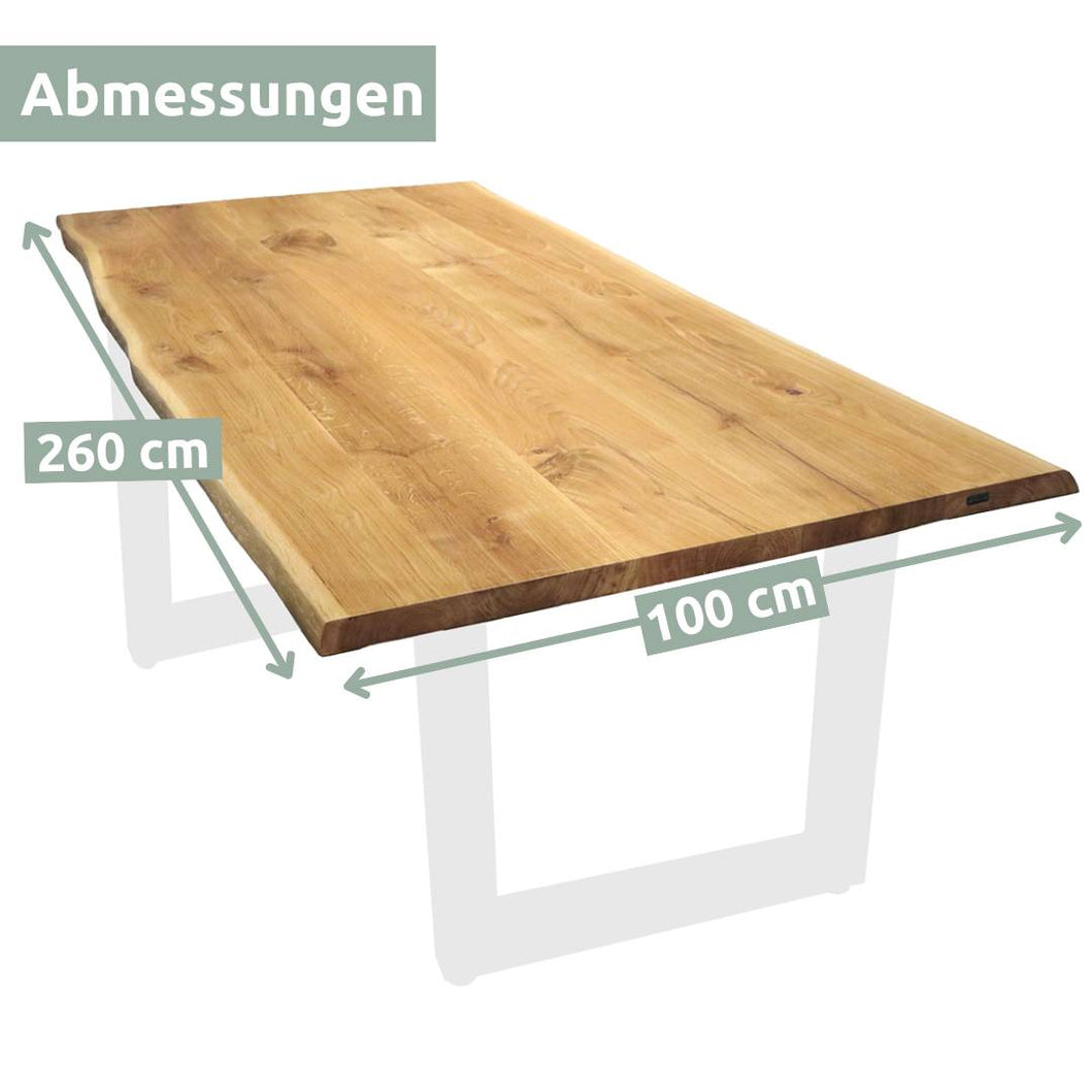 Tischplatte 260cm x 100cm mit Baumkante aus massiver Eiche